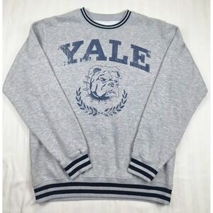 Yale University Bulldog Crewneck Sweatshirt Gray Navy Striped Mens Medium M